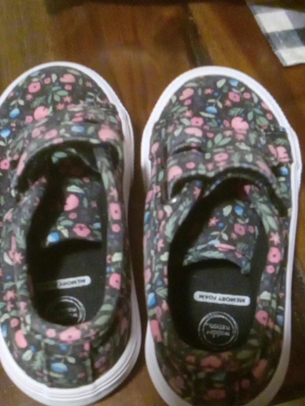 wonder nation Black Floral Slip-On Sneakers with Pink & Blue Accents
